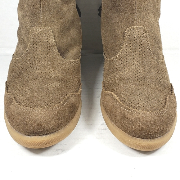 Brusque Tan Light Brown Suede Leather Ankle Boots With Tassels. Women's Size 7.5 - Picture 5 of 11